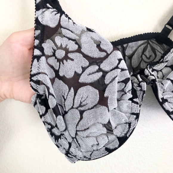 CHRISTIAN DIOR Floral Terry Unlined Underwire Bra in Grey Black - Picture 3 of 7